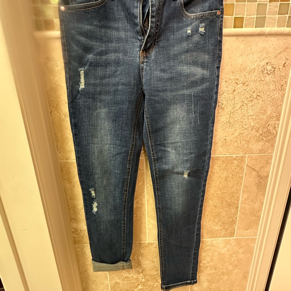 Blue Skinny Jeans with a little Distressed Details